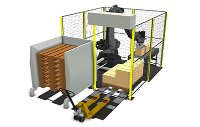 Compact Palletiser Auto with Pallet Feeder Single Lane