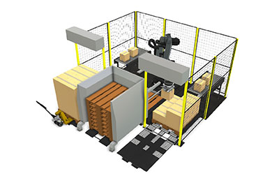 Compact Palletiser Auto with Pallet Feeder Double Lane