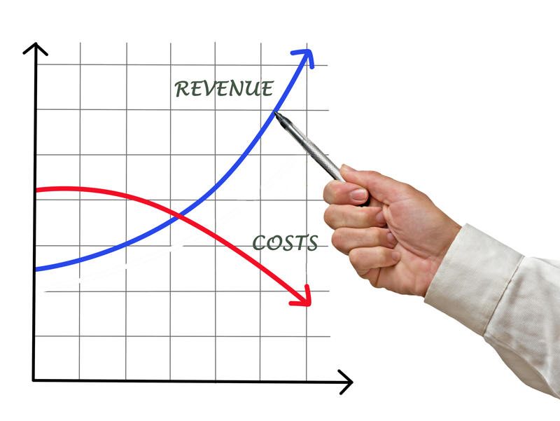 Businessman cutting cost. Cost reduction, cost cutting and efficiency
